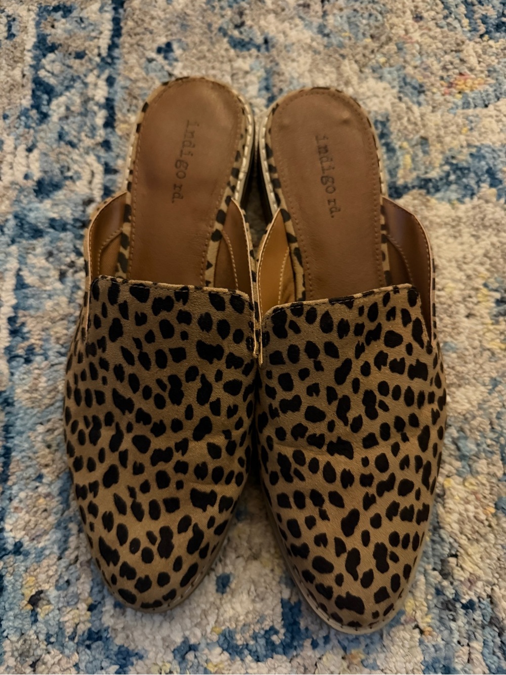 Indigo Leopard Print Slip-On Mules - Tan & Black